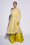 Shop_ASHUTOSH JOSHI_Green Net Hand Embroidered Geometric Anarkali Esas Sharara Set _Online_at_Aza_Fashions