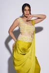 Shop_ASHUTOSH JOSHI_Green Net Hand Embroidered Dori Sweetheart Ilia Pre-draped Saree Set _at_Aza_Fashions