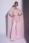 Buy_ASHUTOSH JOSHI_Pink Net Hand Embroidered Abstract Kurta U Neck Nayakaa Sharara Set With Cape _at_Aza_Fashions