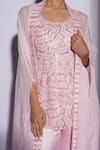 ASHUTOSH JOSHI_Pink Net Hand Embroidered Abstract Kurta U Neck Nayakaa Sharara Set With Cape _at_Aza_Fashions