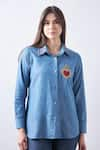 Buy_Elarra By Pratyancha_Blue Denim Embroidered Heart Collared Babe Shirt _at_Aza_Fashions