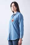 Elarra By Pratyancha_Blue Denim Embroidered Heart Collared Babe Shirt _Online_at_Aza_Fashions