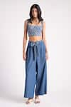 Buy_Elarra By Pratyancha_Blue Denim Sweetheart Berry Frinze Bustier With Pant _at_Aza_Fashions