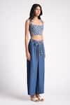 Elarra By Pratyancha_Blue Denim Sweetheart Berry Frinze Bustier With Pant _Online_at_Aza_Fashions