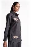 Buy_Elarra By Pratyancha_Black Denim Embroidered Tiger Collared Shirt With Pant _Online_at_Aza_Fashions