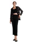 Buy_Elarra By Pratyancha_Black Lycra Embroidered Beads Top Sweetheart Ring Blazer Set _at_Aza_Fashions