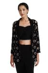 Shop_Elarra By Pratyancha_Black Lycra Embroidered Beads Top Sweetheart Ring Blazer Set _Online_at_Aza_Fashions