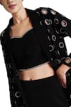 Elarra By Pratyancha_Black Lycra Embroidered Beads Top Sweetheart Ring Blazer Set _at_Aza_Fashions