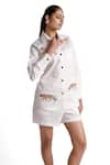 Buy_Elarra By Pratyancha_White Denim Embroidered Tiger Collared Shirt With Shorts _at_Aza_Fashions