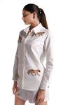 Shop_Elarra By Pratyancha_White Denim Embroidered Tiger Collared Shirt With Shorts _Online_at_Aza_Fashions