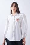 Elarra By Pratyancha_White Denim Embroidered Heart Collared Pop Embellished Shirt _Online_at_Aza_Fashions