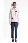 Buy_Elarra By Pratyancha_White Poplin Embroidered Rose Collared Pop Shirt _at_Aza_Fashions