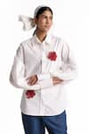 Elarra By Pratyancha_White Poplin Embroidered Rose Collared Pop Shirt _Online_at_Aza_Fashions