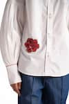 Buy_Elarra By Pratyancha_White Poplin Embroidered Rose Collared Pop Shirt _Online_at_Aza_Fashions