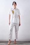 Buy_Elarra By Pratyancha_White Poplin Embroidered Tiger Collared Pop Shirt With Pant _at_Aza_Fashions