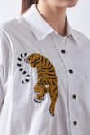 Shop_Elarra By Pratyancha_White Poplin Embroidered Tiger Collared Pop Shirt With Pant _Online_at_Aza_Fashions