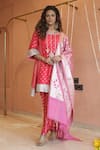 Buy_Izzumi Mehta_Coral Chanderi Embroidery Glass Beads Round Butta Kurta And Dhoti Pant Set _at_Aza_Fashions