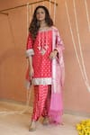 Buy_Izzumi Mehta_Coral Chanderi Embroidery Glass Beads Round Butta Kurta And Dhoti Pant Set _Online_at_Aza_Fashions