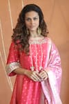 Buy_Izzumi Mehta_Coral Chanderi Embroidery Glass Beads Round Butta Kurta And Dhoti Pant Set 