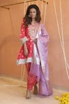 Buy_Izzumi Mehta_Coral Chanderi Embroidery Glass Beads Notched Butta Kurta And Afghani Pant Set _Online_at_Aza_Fashions