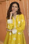 Buy_Izzumi Mehta_Yellow Chanderi Embroidery Zardosi Notched A-line Kurta With Pant 