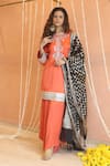 Buy_Izzumi Mehta_Orange Kurta And Pant Modal Silk Embroidery Gota Round Yoke & Asymmetric Set _at_Aza_Fashions