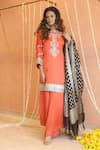 Izzumi Mehta_Orange Kurta And Pant Modal Silk Embroidery Gota Round Yoke & Asymmetric Set _at_Aza_Fashions