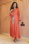 Buy_Izzumi Mehta_Orange Kurta Modal Silk Embroidery Zardosi Round Asymmetric With Pant _at_Aza_Fashions