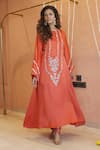 Buy_Izzumi Mehta_Orange Kurta Modal Silk Embroidery Zardosi Round Asymmetric With Pant _Online_at_Aza_Fashions