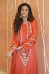 Izzumi Mehta_Orange Kurta Modal Silk Embroidery Zardosi Round Asymmetric With Pant _at_Aza_Fashions