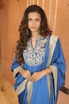 Shop_Izzumi Mehta_Blue Modal Silk Embroidery Zardosi Notched Kurta And Dhoti Pant Set _Online_at_Aza_Fashions