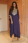 Buy_Izzumi Mehta_Purple Modal Silk Embroidery Gota Round Yoke Kaftan With Pant _at_Aza_Fashions