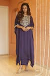 Shop_Izzumi Mehta_Purple Modal Silk Embroidery Gota Round Yoke Kaftan With Pant _at_Aza_Fashions