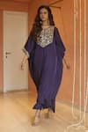 Izzumi Mehta_Purple Modal Silk Embroidery Gota Round Yoke Kaftan With Pant _Online_at_Aza_Fashions