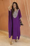 Buy_Izzumi Mehta_Purple Modal Silk Embroidery Gota Round Floral Yoke Kaftan With Pant _at_Aza_Fashions