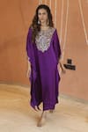 Buy_Izzumi Mehta_Purple Modal Silk Embroidery Gota Round Floral Yoke Kaftan With Pant _Online_at_Aza_Fashions