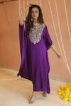 Shop_Izzumi Mehta_Purple Modal Silk Embroidery Gota Round Floral Yoke Kaftan With Pant _Online_at_Aza_Fashions