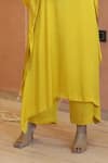 Buy_Izzumi Mehta_Yellow Modal Silk Embroidery Gota Round Floral Asymmetric Kaftan With Pant _Online_at_Aza_Fashions