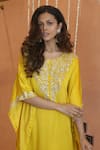 Buy_Izzumi Mehta_Yellow Modal Silk Embroidery Gota Round Floral Asymmetric Kaftan With Pant 