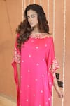 Buy_Izzumi Mehta_Pink Modal Silk Embroidery Sequins Round Gota Yoke Asymmetric Kaftan With Pant _Online_at_Aza_Fashions