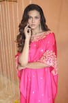 Shop_Izzumi Mehta_Pink Modal Silk Embroidery Sequins Round Gota Yoke Asymmetric Kaftan With Pant _Online_at_Aza_Fashions