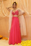 Buy_Izzumi Mehta_Pink Blouse And Lehenga Modal Silk Embroidery Glass Beads Gota & Set _at_Aza_Fashions