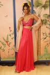 Shop_Izzumi Mehta_Pink Blouse And Lehenga Modal Silk Embroidery Glass Beads Gota & Set _at_Aza_Fashions