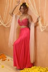 Izzumi Mehta_Pink Blouse And Lehenga Modal Silk Embroidery Glass Beads Gota & Set _at_Aza_Fashions