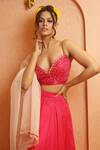 Buy_Izzumi Mehta_Pink Blouse And Lehenga Modal Silk Embroidery Glass Beads Gota & Set 