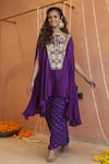 Buy_Izzumi Mehta_Purple Cape Modal Silk Embroidery Zardosi Round Asymmetric With Flared Pant _at_Aza_Fashions