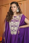 Buy_Izzumi Mehta_Purple Cape Modal Silk Embroidery Zardosi Round Asymmetric With Flared Pant 