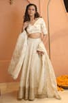 Buy_Izzumi Mehta_Ivory Chanderi Embroidery Zardosi Plunge V-neck Floral Lehenga Set _at_Aza_Fashions