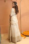 Shop_Izzumi Mehta_Ivory Chanderi Embroidery Zardosi Plunge V-neck Floral Lehenga Set _at_Aza_Fashions