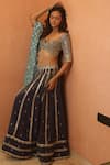 Shop_Izzumi Mehta_Blue Chanderi Embroidery Gota Leaf Lehenga Set _at_Aza_Fashions